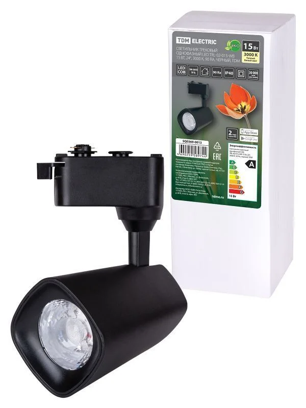 Светильник трековый однофазный LED TRL-02-015-WB 15 Вт, 24°, 3000 К, 90 Ra, черный, TDM SQ0369-0013.