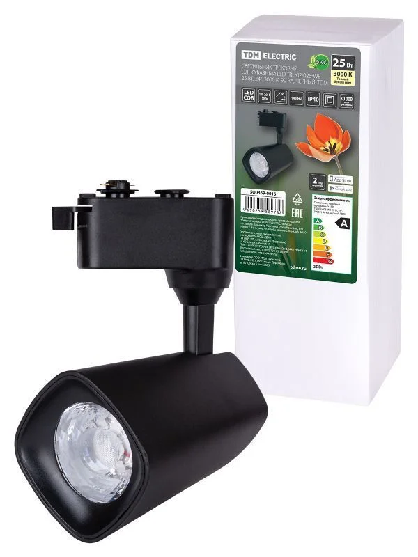 Светильник трековый однофазный LED TRL-02-025-WB 25 Вт, 24°, 3000 К, 90 Ra, черный, TDM SQ0369-0015.