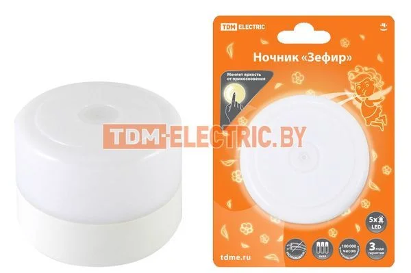 Ночник «Зефир» с диммером, 5LED, 1 Вт, 3хАА, подвес, TDM SQ0357-0122