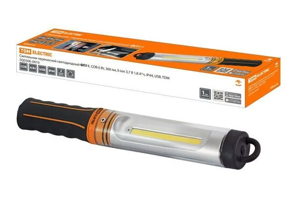 Фонарь переносной светодиодный ФП11, 6 Вт, 360 лм, 3.7V 1800mAh, IP44, USB, TDM SQ0306-0010.