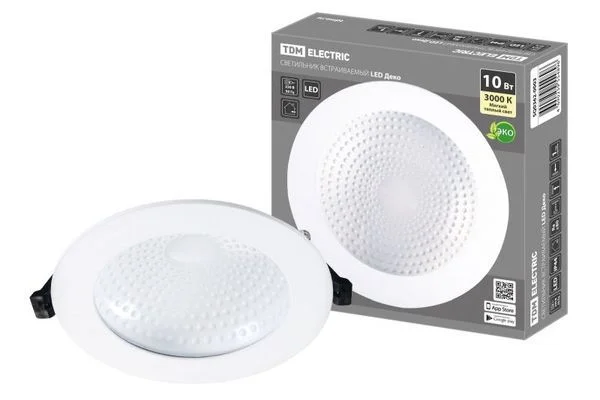 Светильник встраиваемый LED Деко 05, 10 Вт, 3000K, кругл, D170 мм, белый, IP44, TDM SQ0362-0003.