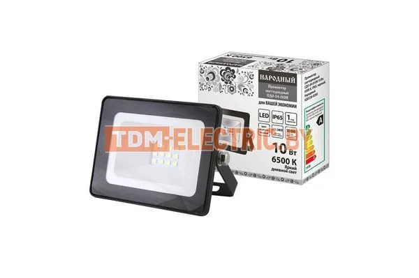 Прожектор светодиодный СДО-04-010Н 10 Вт, 6500 К, IP65, черный, Народный-SQ0336-0260