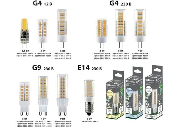 Лампы светодиодные G4, G9, E14