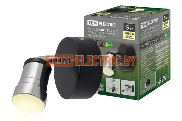 Спот LED СНС 5Вт, 3000 K, 230 В, 50 Гц, IP44, Костус, черный/хром TDM SQ0358-0228