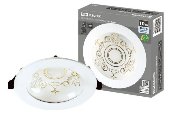 Светильник встраиваемый LED Деко 03, 10 Вт, 4000K, кругл, D170 мм, зол./бел., IP44, TDM SQ0362-0007.