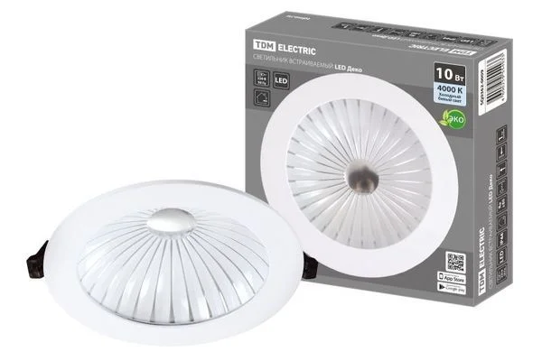 Светильник встраиваемый LED Деко 06, 10 Вт, 4000K, кругл, D170 мм, хром./бел., IP44, TDM SQ0362-0009.